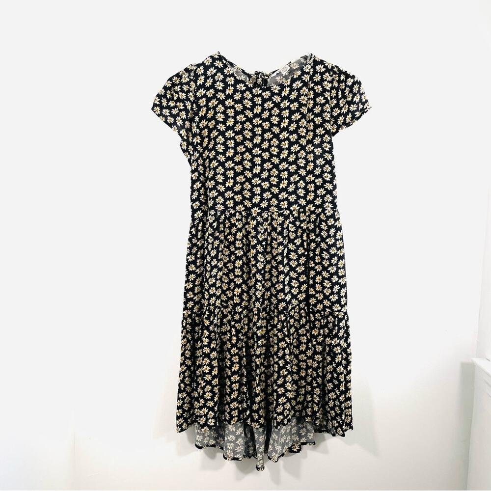 American Eagle Black White Ditsy Daisy Floral Tiered Babydoll Mini Dress Small